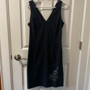 Black Express Sheath Dress with Floral Embroidery